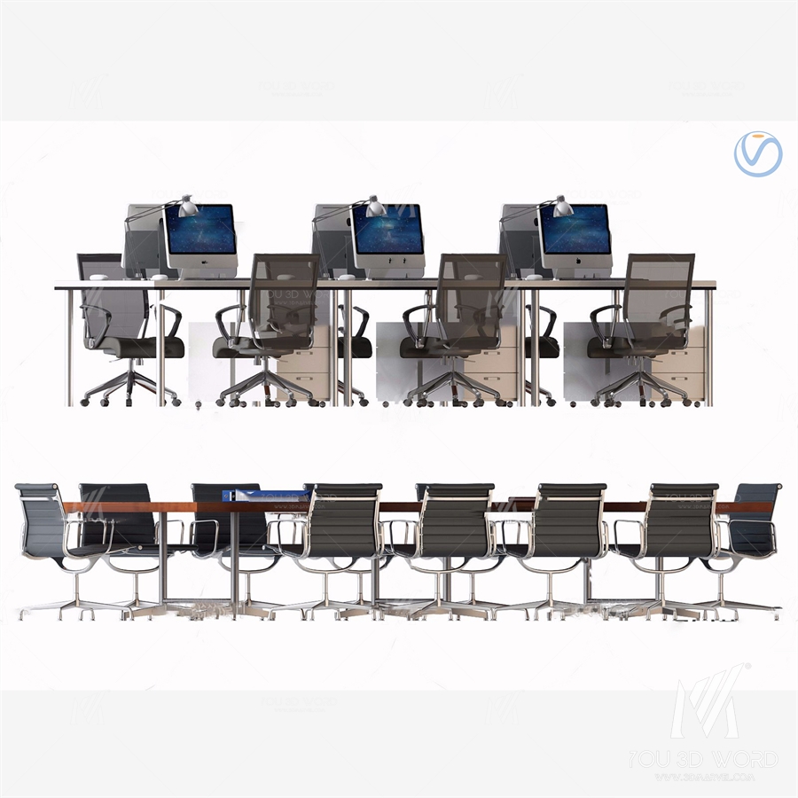 Modern desk deck combination 3d model